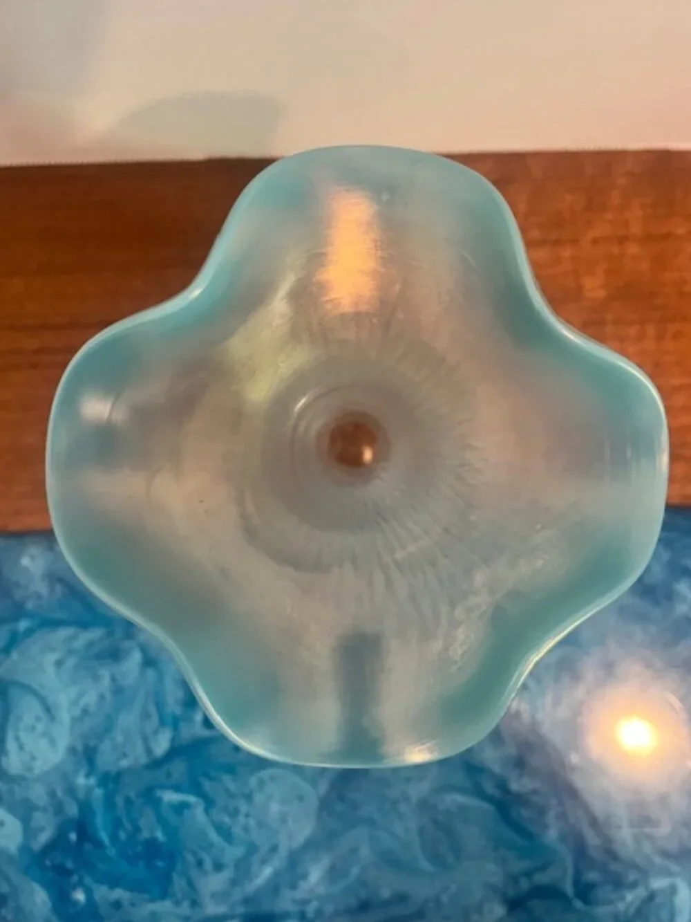 Kralik Martele Blue Ruffle Edge Iridescent Vase Bohemian Art Glass Vintage
